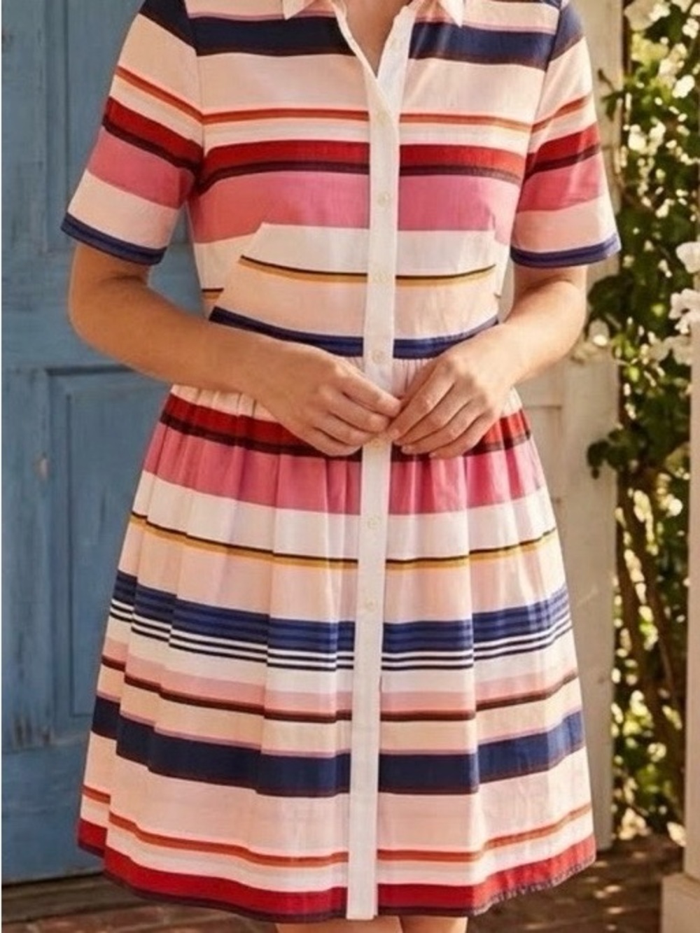 kate spade Multicolor Striped Button-Front Dress in Pink, Navy and White